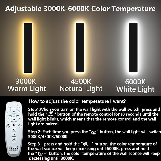 12in Modern Outdoor Wall Light IP65 Waterproof Outdoor Wall Sconce 3000K-6000K Dimmable LED Black Garage Lights Exterior Wall Lighting Anti-Rust Linear Long Outdoor Light