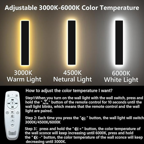 12in Modern Outdoor Wall Light IP65 Waterproof Outdoor Wall Sconce 3000K-6000K Dimmable LED Black Garage Lights Exterior Wall Lighting Anti-Rust Linear Long Outdoor Light