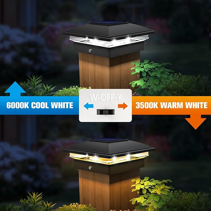 VOLISUN Solar Post Cap Light Outdoor Waterproof 4packSolar Fence - Post Lights for 4x4 5x5 6x6 Wooden/Vinyl PostBlack Deck Post Cap Light Solar Powered with Warm White for Garden/Patio/Porch