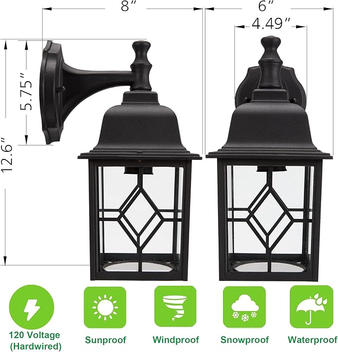 LIT-PaTH Outdoor LED Wall Lantern Large Exterior Wall Light Fixture 3000K Warm White 11W 1000 Lumen Matte Black Anti-Rust Aluminum Porch Lighting for Outside Patio Garage 1 Pack