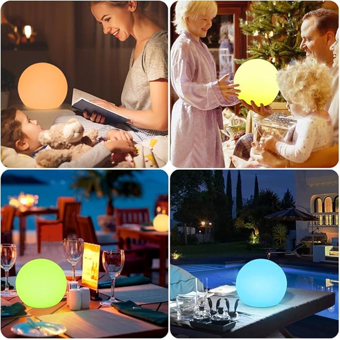 LED Glowing Ball Light 8-in RGB Color Changing LED Orb Night Light Mood Lamp for Kid 16 Colors 4 Lighting Modes &amp 8 Brightness Sphere Lamp w/Remote Rechargeable Outdoor Globe Lights for Home Pa