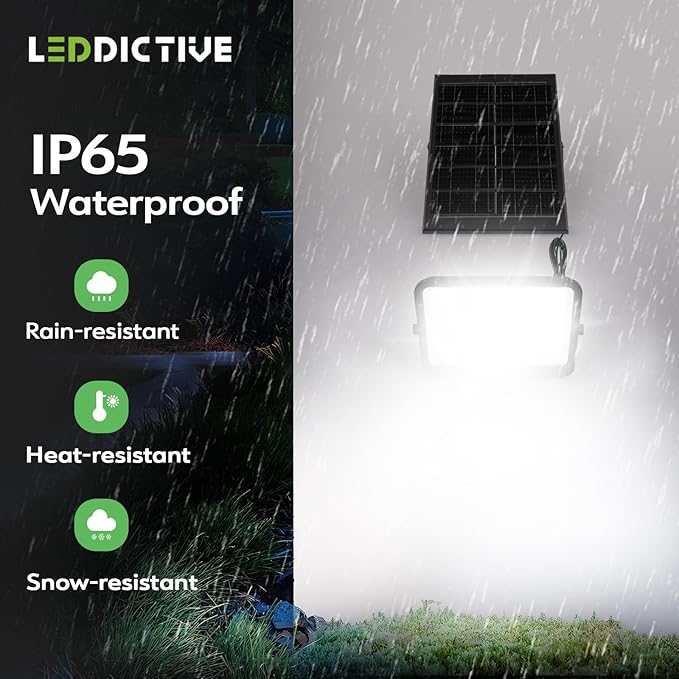 2 Pack LED Solar Lights Outdoor 7000K 3500LM Solar Powered Flood Lights with 3 Modes Dusk to Dawn Outdoor Lighting with Remote IP65 Waterproof 16.4 Ft Cable for Yard Garage Porch