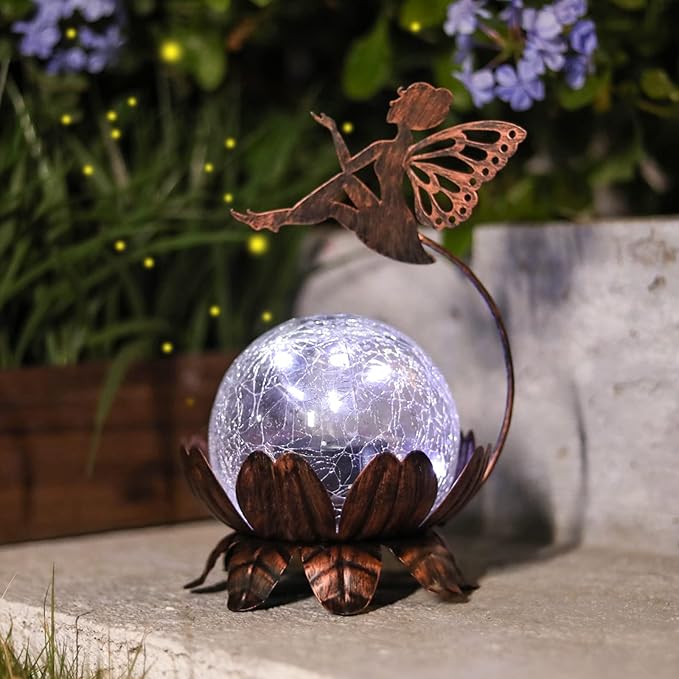 MUMTOP Solar Lantern Fairy Light Crackle Glass Solar Lights Outdoor LED Waterproof Tabletop Lamp for Table Yard Garden Patio Lawn Decor