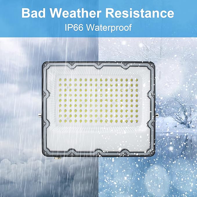 150W LED Flood Lights Plug in Outdoor Security Lights Fixtures 6500K 15000LM Illumination IP66 Waterproof White Lighting for Ball Ground Parking Lot Pathway Yard (1 Pack)