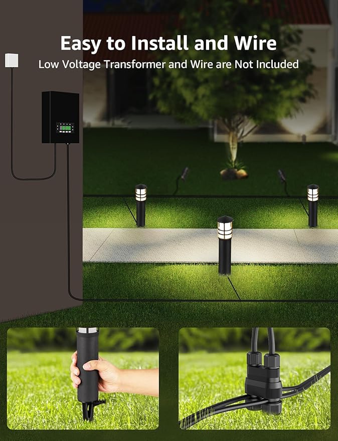 SUNVIE 12-Pack Low Voltage Landscape Pathway Lights 3W Outdoor Landscape Lighting 3000K 12-24V LED Bollard Path Lights Wired CRI 90+ Aluminum Pathway Lighting for Walkway Yard Garden ETL Listed Cord
