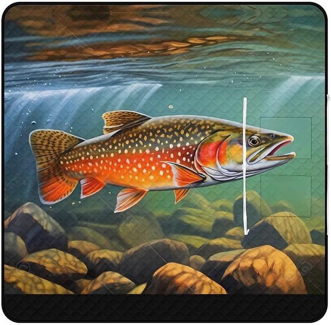 Brook Trout Fly Fishing_79629943 Print Zipper Style Picnic Mat Waterproof &amp Heat-Insulating Foldable Into A Shopping Bag