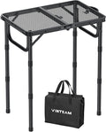 VINTEAM Camping Folding Grill Table | 3 Adjustable Heights | Lightweight Portable Aluminum Table for BBQs Picnic and Outdoor Use | Mesh Desktop 66lbs Weight Capacity
