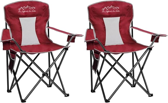 2PCS SAILARY Mesh Folding Camping Chairs Oversized Portable Outdoor Chairs Weight Capacity 325 lbs with Cup Holder Storage Pocket Carry Bag Red