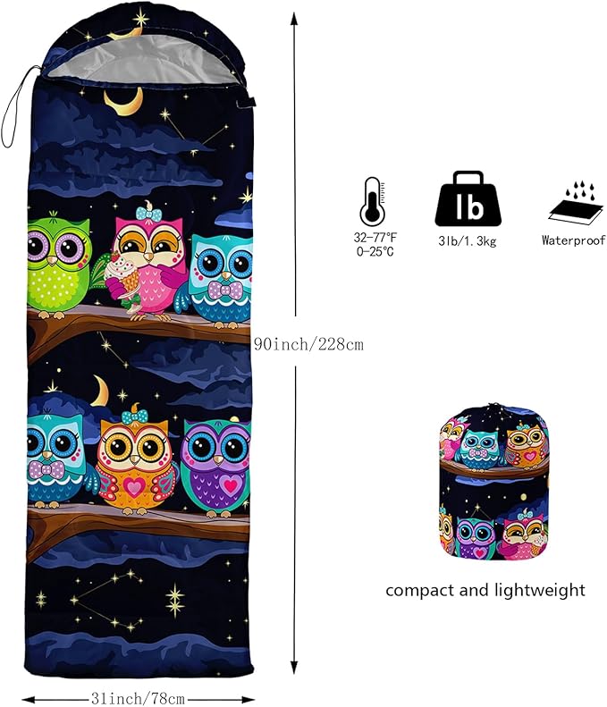 AILONEN Cute Frog Green Camping Sleeping BagLightweight &amp Waterproof3 Season Warm &amp Cool WeatherTravel Portable Compression with Compact Carrying Bag for Kids Girls Adults