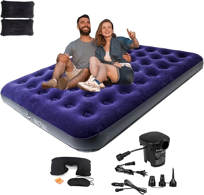 Queen Size Double Camping Air Mattress Bed with Air PumpInflatable Mattress80x 60Thickened Portable Blow Up Air MattressTravel Sleeping Bed Pad for Camping Home Hiking