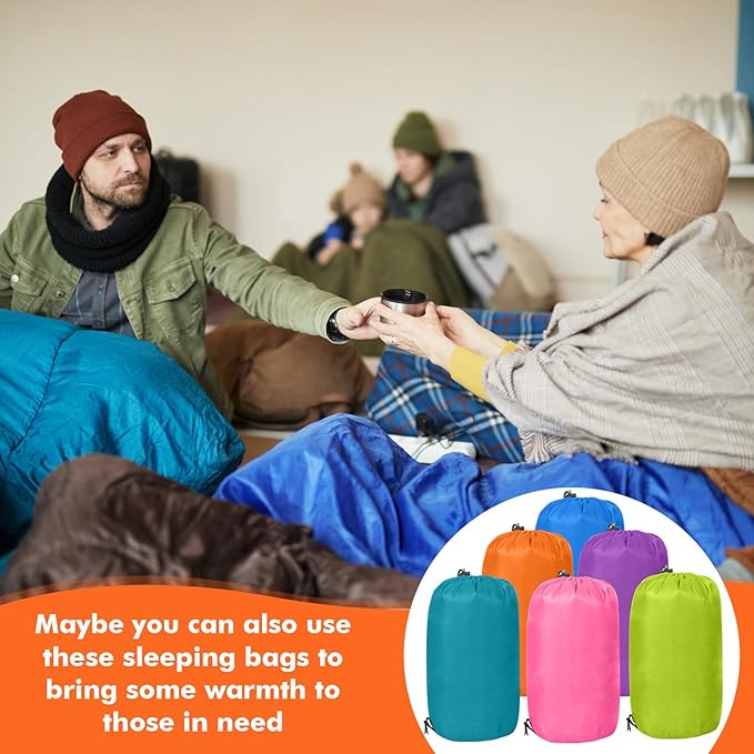 Macarrie 6 Pack Bulk Sleeping Bags for Homeless Donation 0 Degree Waterproof Sleeping Bags with Compression Sack for Adults Winter Cold Weather Care Camping Hiking Emergency