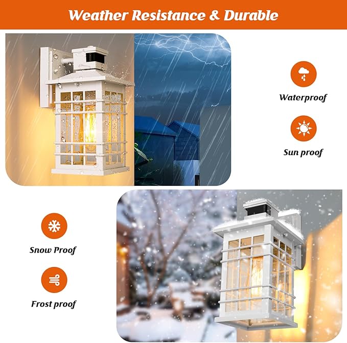 Motion Sensor Outside Wall Lantern Waterproof White Dusk Dawn Outdoor Lighting Wall Mount with Tempered Glass Modern Anti-Rust Motion Porch Light Fixture for Hallway Entryway Doorway