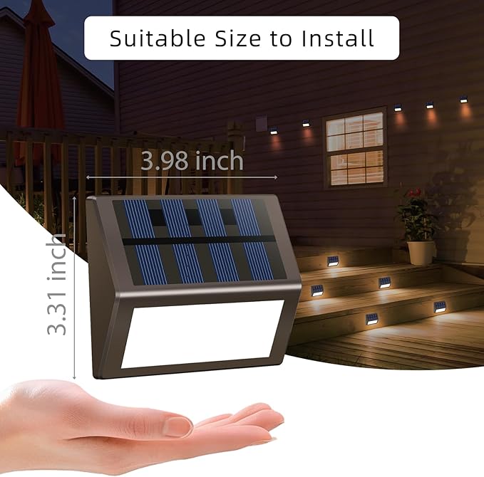 Luminara Solar Step Lights - Weatherproof Outdoor Stair Lighting Solar-Powered Deck Lights for Patio Garden Pathway Warm White Glow (8)
