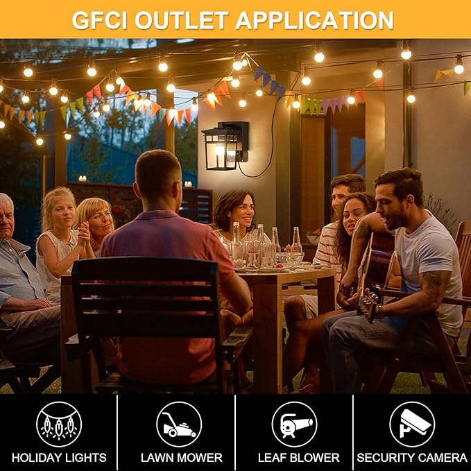 Porch Light with GFCI Outlet Built in Dusk to Dawn Outdoor Lighting with Outlet Waterproof Anti-Rust Alunmium Exterior Wall Mount Fixture Outside Light for House Garage Front Door Bulb Included