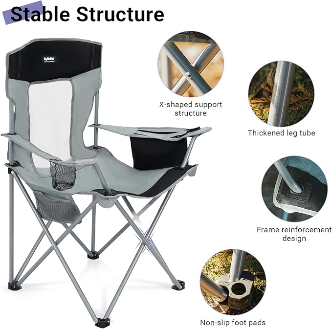 Camping Folding Chair Outdoor Lawn Portable Lightweight Camp Folding Chairs for Adult Outside with Cup Holder Cooler Pouch &amp Side Pocket for Camping Beach Fishing Sports or Tailgating Events