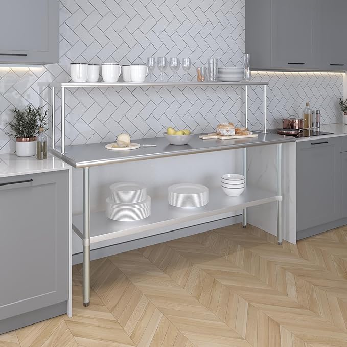 AmGood 12 Wide x 72 Long x 18 High. Stainless Steel Single Overshelf for 72 Long Prep Table
