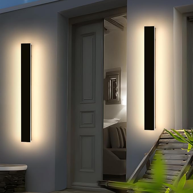 Mikeru 39.3 2Pack Outdoor Wall Sconce 3000K Warm White - IP65 Waterproof Black Exterior Light Hardwired Wall Mounted Fixture for Porch Patio &amp Entryway | Non-Dimmable Weatherproof Design