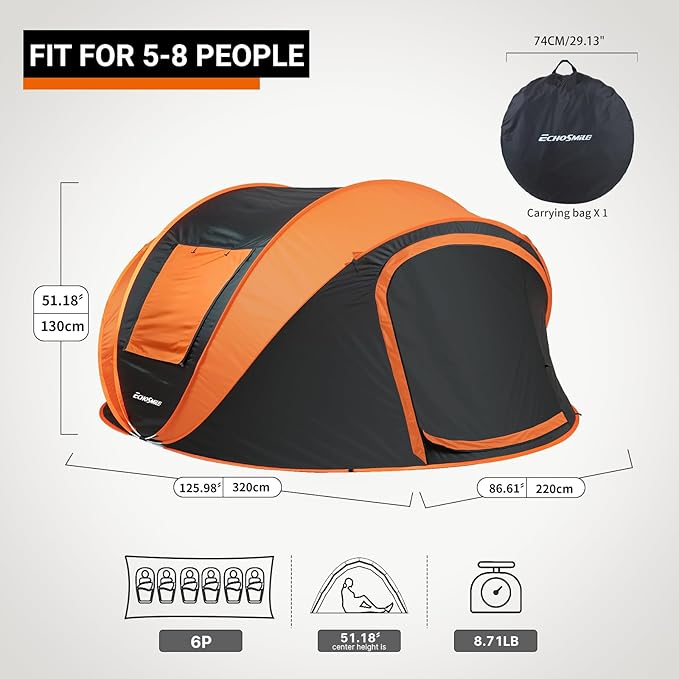 EchoSmile Instant Pop Up Camping Tent 2/4/6 Person Easy Setup Tent Water Resistant Dome Portable with Carry Bag