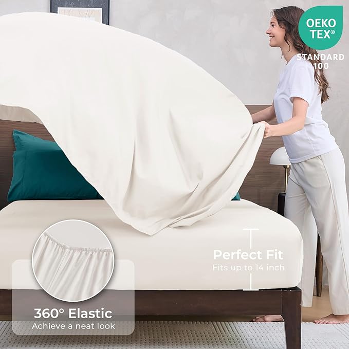 HEVUMYI Queen Comforter Set - 7-Piece All Season Bed in a Bag Queen Ultra Soft Bedding Set with Comforter Flat Sheet Fitted Sheet Pillowcases Pillow Shams Peacock Blue &amp Ivory