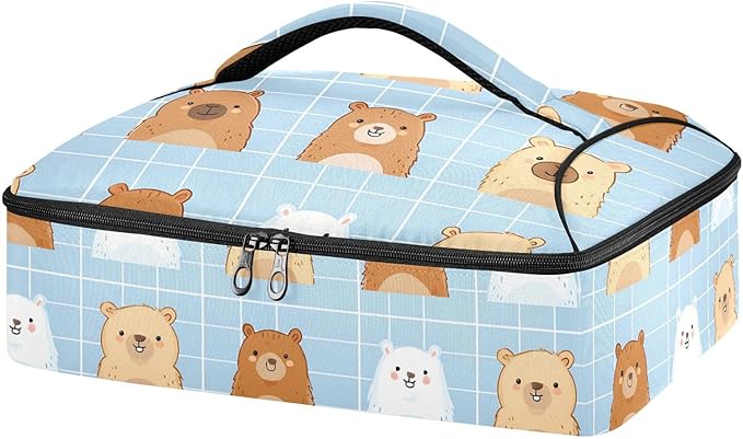 Casserole Carrier Cute Cartoon Animal BearInsulated Casserole Carrier for Hot or Cold Food Thermal Lunch Tote for Potluck Parties Picnic Beach Fits 9 x 13 Inches Baking Dish