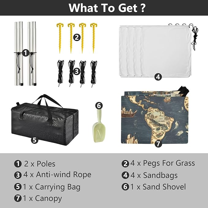 Beach Tent Sun Shelter Adventure Map Lightweight &amp Easy Setup Beach Shade Canopy for Camping Fishing