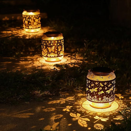 2 Pack Dragonfly Solar Lanterns Outdoor Waterproof Garden Decor Gifts for Mom Women Grandma Metal Hanging Solar Lights Outdoor Decoration for PatioYardPorchBackyard