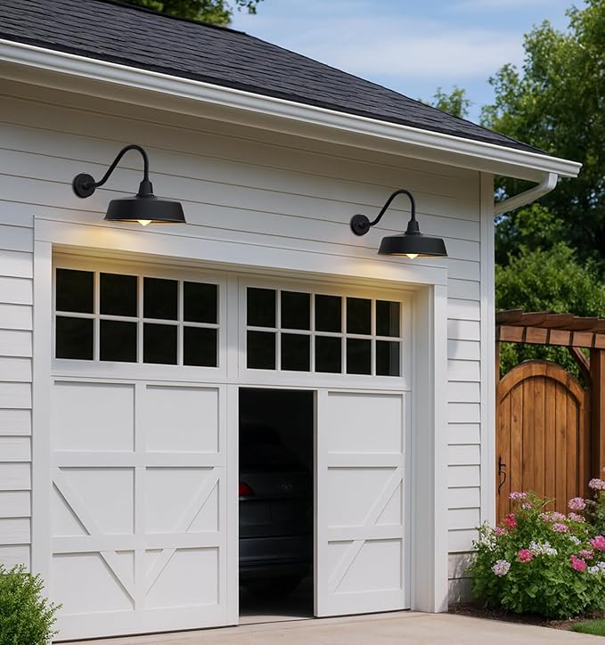 JOESA 15 Large Outdoor Barn Light Dusk to Dawn Gooseneck Light in Galvanized Steel/Outdoor Fluorocarbon Paint Finish Ideal for Sign Farmhouse Storefront Lighting