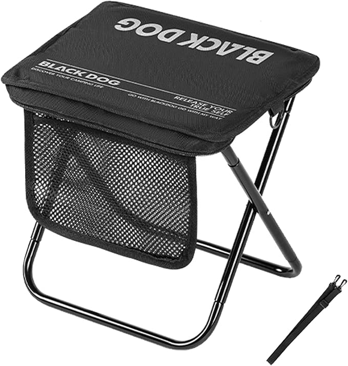 Blackdog 11in Ultralight Camping Folding Stool - 0.7lb Compact Camping Chair 265lb Capacity Aluminum Alloy X-Frame for Hiking Fishing BBQ Portable Small Stool for Adults (Black - Pro)