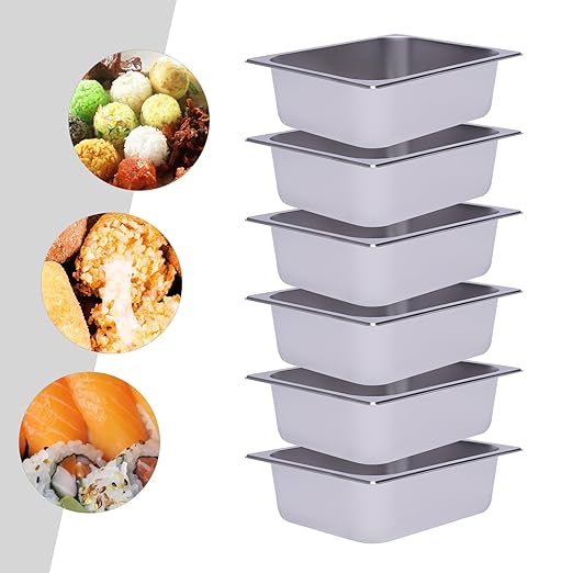 6 Pack 1/2 Size Steam Table Pans Restaurant Steam Plates 4 Deep Steam Table Plate Stainless Steel Food Pan Commercial Food Storage Containers for Hotel Cafeteria Party 12.99 L x 10.24 W