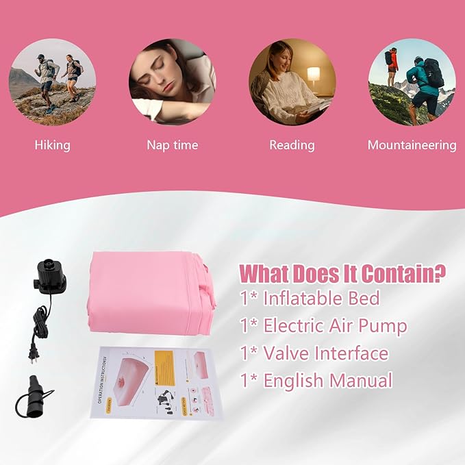 BBL Bed 72 x 40 Inflatable Mattress with Hole BBL Bed After Surgery for Sleeping Ergonomics PVC Pregnancy Bed Inflatable Mattress Air Mattress for Camping Traveling Hiking (Pink)