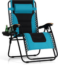 PHI VILLA XXL Oversized Padded Zero Gravity Chair Foldable Patio Recliner 30 Wide Seat Anti Gravity Lounger with Cup Holder Support 400 LBS (Aqua)