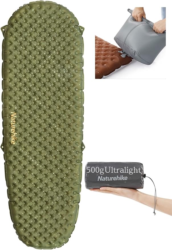 Naturehike Camping Mattress R-Value 5.8/3.5 Camp Bed Adults Camp Cot Folding Beds Sleeping Mat Pad Single Adults Foldable 0.88LB/500G Light Hiking[SGS Certified] (R3.5/Green/Mummy/183*58*7CM)