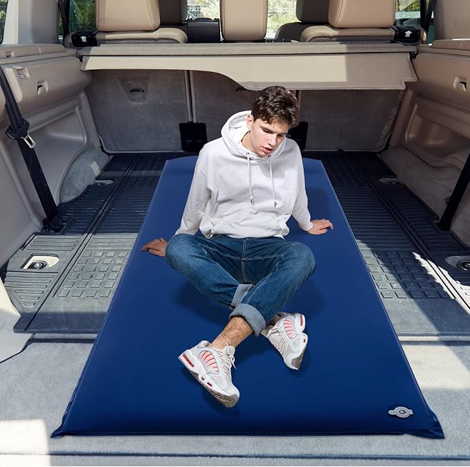 Tangkula Self Inflating Sleeping Pad 3 Inch Inflatable Camping Mattress Pad with 9.5R Value Insulated Foam Camping Mat with Pillow Lightweight Camp Sleep Pad for Backpacking Car Tent