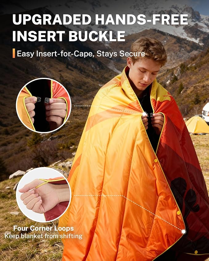 Gonex Camping Blanket with Aero-Warmth Tech Layer Puffy Printed Packable Blanket Ultralight &amp Warm Wearable Water-Resistant Quilt for Outdoor Camping Hiking Travel Picnics 79 X 55(Desert)