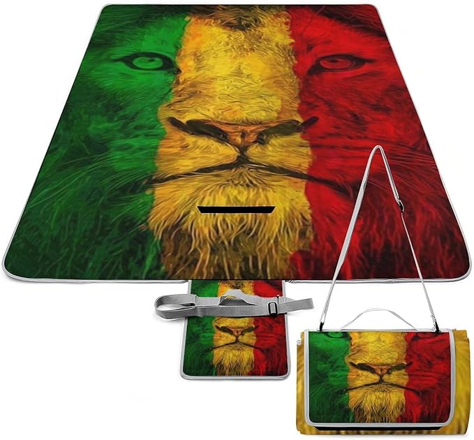 Lion of Judah Rasta Reggae Art Waterproof Outdoor Picnic Blanket Sandproof Beach Mat for Camping Hiking Grass Travelling