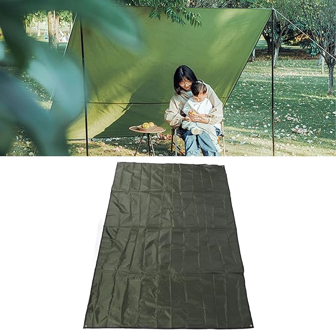 Camping Tent Tarp Water Proof Beach Mat Tent Floor Saver Oxford Cloth Picnic Blanket Sunshade for Outdoor Camping Beach Picnic Family Gathering 240x220cm with Storage Bag (OD Green)