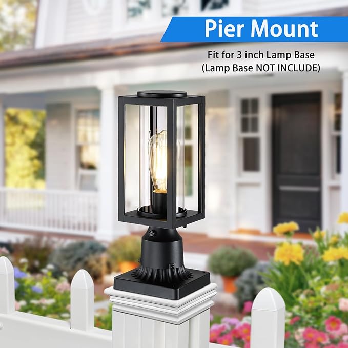 Dusk to Dawn Outdoor Post Lights 2 Packs Lamp Post Light Fixture Modern Black Exterior Post Lantern Fixture with Tempered Glass Anti-Rust Light Posts for Outside for Driveway Patio Garden