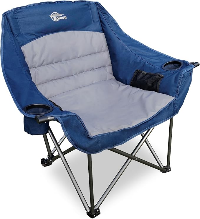 Oversized Camping Chair Portable Folding Camping Chairs with Side Pocket Cup Holder and Carry Bag Heavy Duty Outdoor Camping Chairs for Adults Fishing Sports Trip Support 500lbs Blue