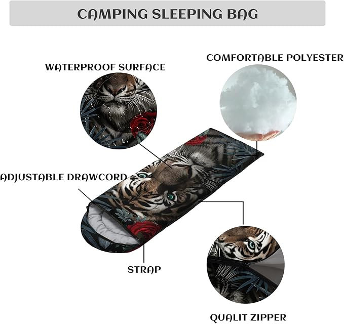 Sleeping Bags for Adults Youth Kids3D Printing Camping Sleeping Bag for Girls Boys Lightweight Waterproof Cold/Warm Weather Sleeping Bag for 3 Seasons
