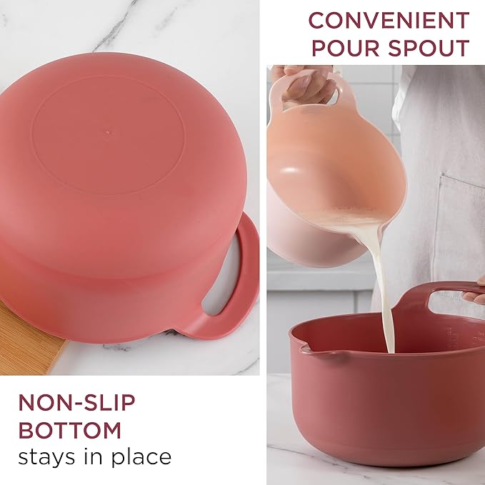 COOK WITH COLOR Nesting Plastic Mixing Bowl Set with Pour Spouts and Handles Rose 6 Piece Non-Slip