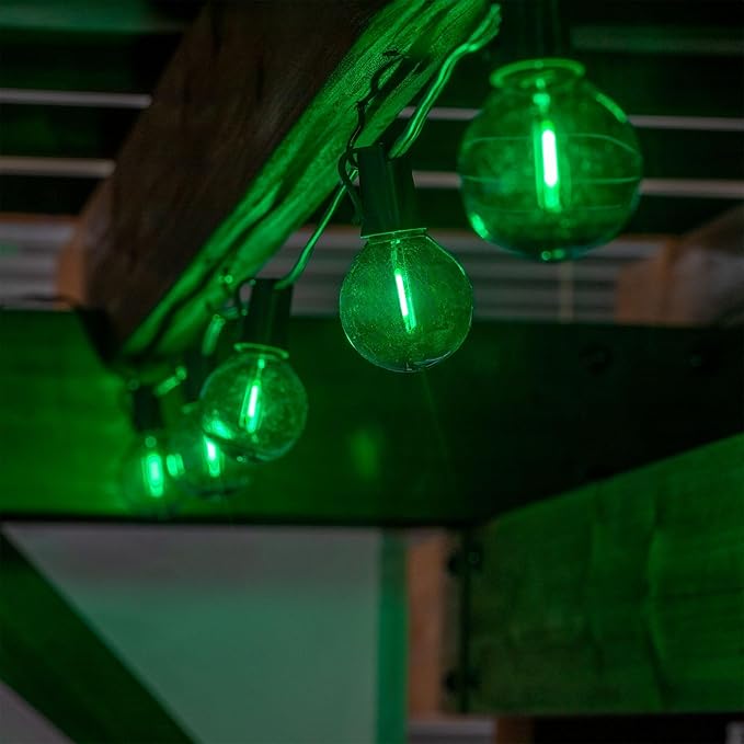 Novelty Lights 25 Pack Green G40 LED Filament String Light Bulbs E12/C7 Candelabra Base 5 Watt Equivalent Shatterproof Replacement Bulbs for Patios Canopy Lighting
