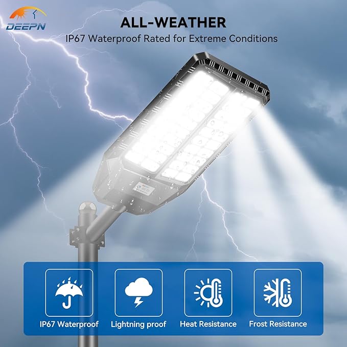 Deepn Solar Street Lights Outdoor 9000W Solar Parking Lot Lights 360000 Lumens Solar Lights Outdoor IP67 Waterproof Dusk to Dawn Motion Sensor Outdoor Lights for Yard with Remote Control