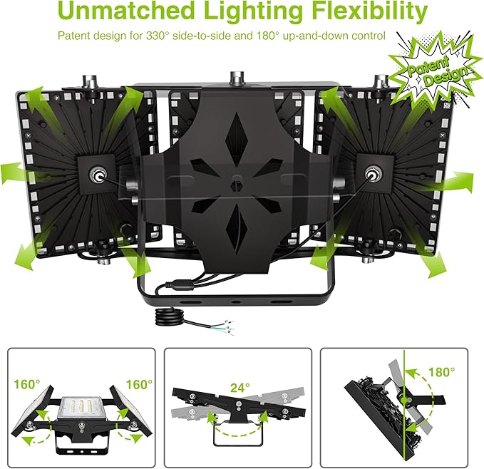 2 Pack LED Flood Lights Outdoor STASUN 150W 15000lm 6000K Daylight White IP66 Waterproof Commercial Parking Lot Lights 3 Heads for Yard Street Stadium Outdoor Area Floodlight Bright Security Lights