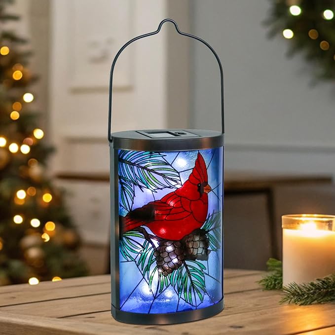 MUMTOP Hanging Solar Lanterns Outdoor Waterproof Christmas Lantern Cardinal Solar Lights Outdoor Decorative Solar Lanterns Tabletop Lamp for Patio Garden Yard Christmas Decor