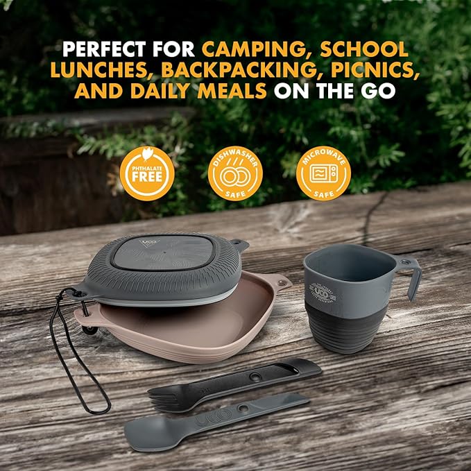UCO 6-Piece Camping Mess Kit with Bowl Plate Collapsible Cup and Switch Camping Spork