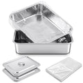 2 Pack 13 L Stainless Steel Commercial Bus Tubs with Lid and 50 Pack Plastic LDPE Meat Lug Liners Food Grade Meat Processing Tubs Lug for Dishwashing Kitchen Restaurant Utility