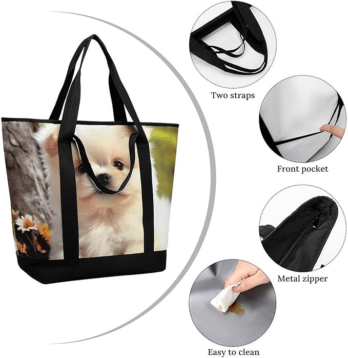 Insulated Shopping BagLarge Reusable Cooler Bags Cute Dog Printed Foldable Shopping BagTravel Waterproof Shoulder Bag