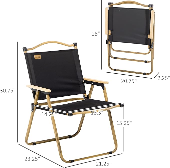 2 Pack Folding Camping Chair Lightweight Portable Beach Chairs Armchairs Perfect for Festivals Fishing Picnic and Hiking Black
