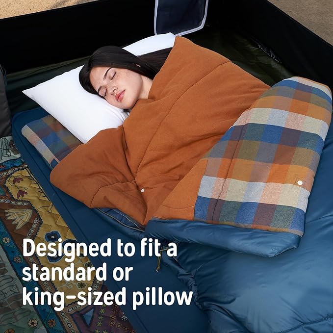 Kelty Wayback Flannel Lined Sleeping Bag Built in Blanket Traditional Rectangle Shape Organic Flannel Cotton Liner Dual Locking Slide Zips