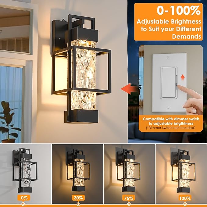 Hotsonic 2 Pack Dusk to Dawn Outdoor Porch Light Fixtures Wall Mount 14'' Dimmable Exterior Lighting for Outside Waterproof Wall Lantern Lamps Black Sconce Coach Lights for House Garage